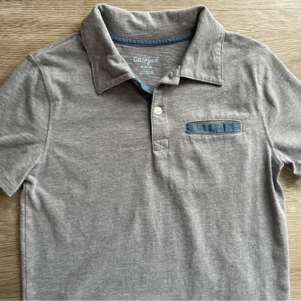 3/$30 | Cat & Jack | Gray Polo with Blue Trim Detail | Boys M (8-10) - Picture 4 of 9